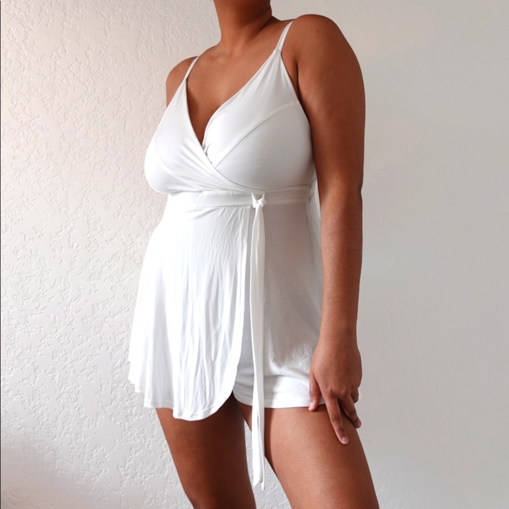 White Wrap Jumper Skort Dress Romper